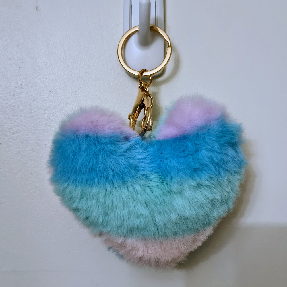 Multicolor Heart-Shaped Fur Keychain